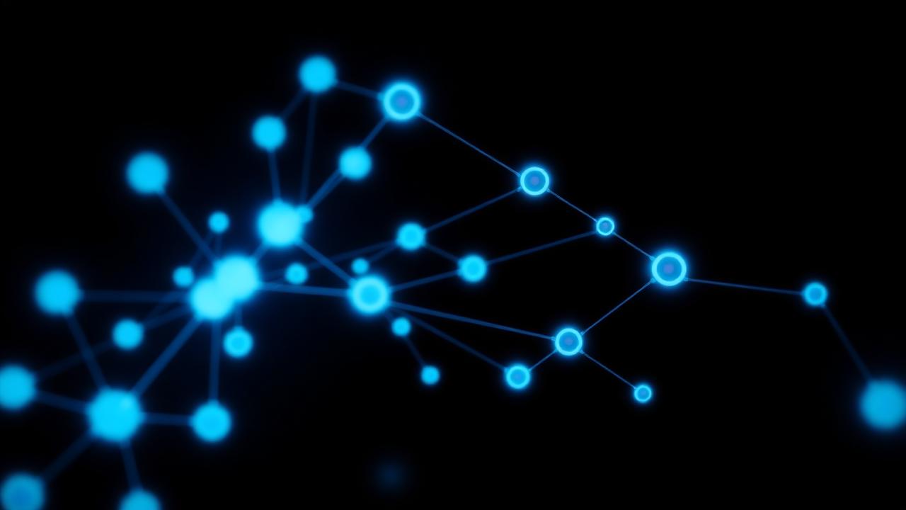 Glowing blue network of connected nodes branching like an AI decision tree